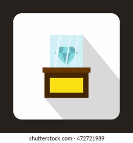 Diamond on a pedestal icon in flat style on a white background