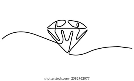 Diamond one line continuous banner. Line art jewelry concept banner, Precious diamond single line vector illustration