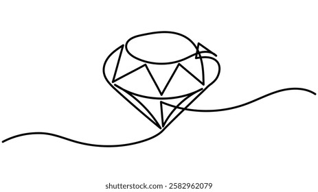 Diamond one line continuous banner. Line art jewelry concept banner, Precious diamond single line vector illustration