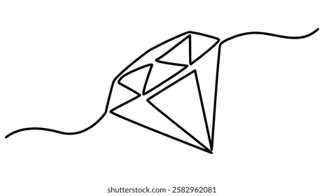 Diamond one line continuous banner. Line art jewelry concept banner, Precious diamond single line vector illustration