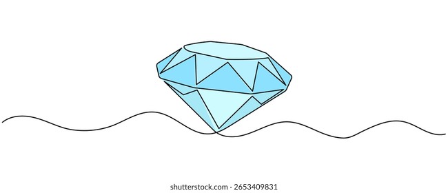 Diamant einzeiliger durchgehender Banner. Banner für das Konzept des Schmuckstücks. Kontur, Vektorgrafik. Bearbeitbarer Strich