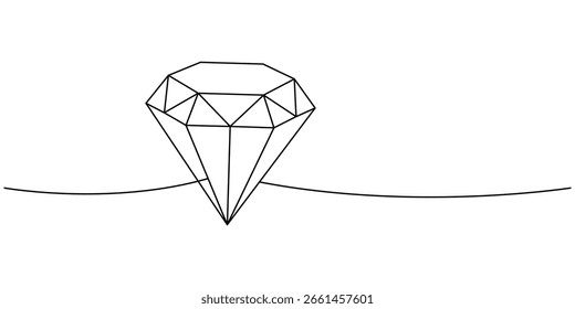 Diamond one line continuous drawing. Diamond and jewel. Vector illustration