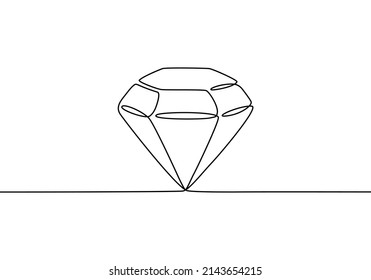Diamond one line drawing. Gem symbol continuous line illustration isolated on white background.
