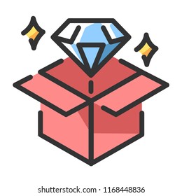 Diamond with opening box vector illustration in line color design