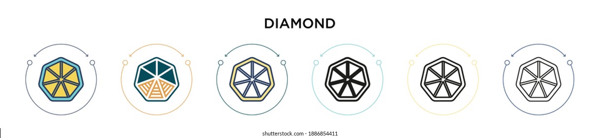 Diamond outline icon in filled, thin line, outline and stroke style. Vector illustration of two colored and black diamond outline vector icons designs can be used for mobile, ui, web
