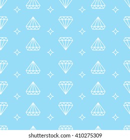 Diamond outline icons seamless pattern background in blue theme for wrapping paper