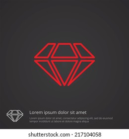 diamond outline thin symbol, red on dark background, logo editable, creative template
