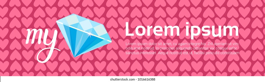 Fondo De Las Formas De Diamante Sobre El Corazón Para La Ilustración Del Vector De Pancarta De La Plantilla Horizontal De San Valentín
