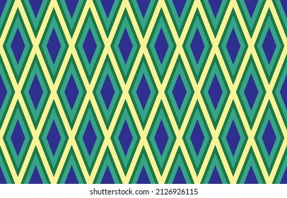 Hintergrundbilder mit Diamantmuster, Bilder. Grün blaue und gelbe Farbgestaltung für Druckhintergrund, Teppich, Tapete, Kleidung, Umhüllung, Batik, Stoff, Vektorgrafik. Stickereistil.