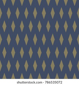 Diamond pattern geometric seamless background blue gold classic rhombus shape motif. Modern decoration fabric design textile swatch. Digital illustration high resolution image vector graphic template.