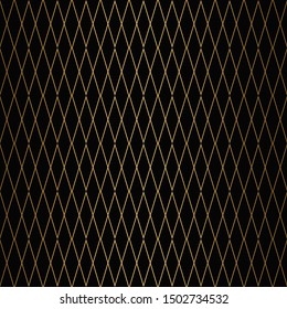 Diamond pattern motif. Seamless gold and black background. Elegant golden lines. Luxury lattice design