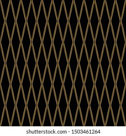Diamond pattern motif. Seamless gold and black background. Elegant golden lines. Luxury lattice design