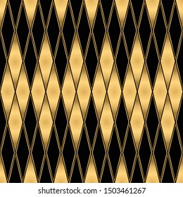 Diamond pattern motif. Seamless gold and black background. Elegant golden lines. Luxury lattice design