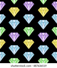 Diamond pattern on black background. Vector seamless texture ?rystal. Magic print geometric style. Cloth, wallpaper,wrapping, card, invitation,wedding ,textile, paper,holiday.Color illustration.Eps10.
