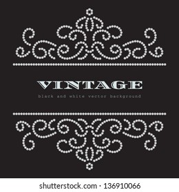 Diamond pattern on black, vintage frame, vector background