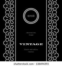 Diamond pattern on black, vintage frame with seamless borders, vector background