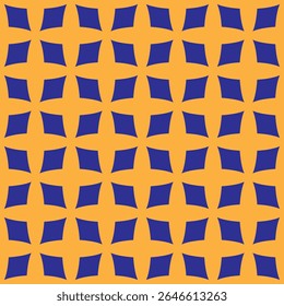 Padrão de diamante em plano de fundo isolado. Padrão quadrado azul e amarelo que lembra a forma da flor. Ilusão psicodélica, design 2D. Padrão geométrico repetitivo vetor de ilustração sem emenda. EPS 10.