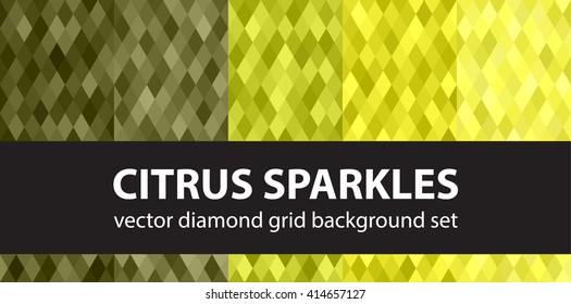 Diamond pattern set "Citrus Sparkles". Vector seamless geometric backgrounds