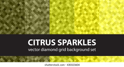 Diamond pattern set "Citrus Sparkles". Vector seamless geometric backgrounds