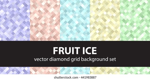 Diamond pattern set "Fruit Ice". Vector seamless geometric backgrounds