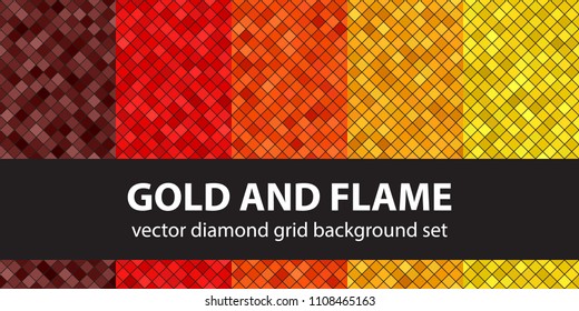 Diamond pattern set Gold and Flame. Vector seamless geometric backgrounds