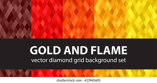 Diamond pattern set "Gold and Flame". Vector seamless geometric backgrounds
