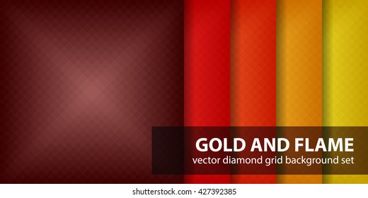 Diamond pattern set "Gold and Flame". Vector seamless geometric backgrounds