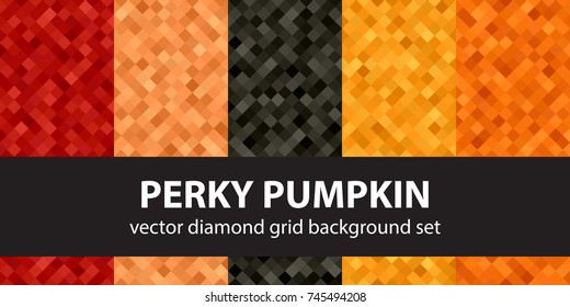 Diamond pattern set Perky Pumpkin. Vector seamless geometric backgrounds