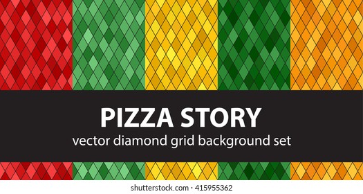 Diamond pattern set "Pizza Story". Vector seamless geometric backgrounds