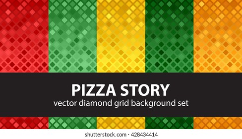 Diamond pattern set "Pizza Story". Vector seamless geometric backgrounds