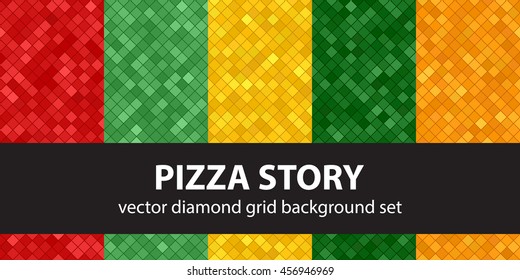 Diamond pattern set "Pizza Story". Vector seamless geometric backgrounds