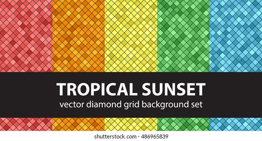 Diamond pattern set "Tropical Sunset". Vector seamless geometric backgrounds
