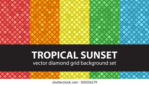 Diamond pattern set "Tropical Sunset". Vector seamless backgrounds