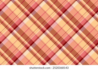 Textil de textura de patrón de diamante, tela de fondo étnico sin costuras. Fabricación de tartán de cuadros de Vector a cuadros en paleta de colores naranja y rojo.