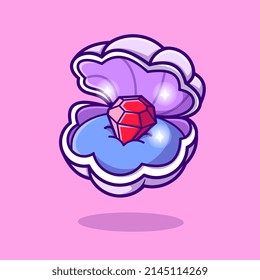 Diamant in Pearl Shell Cartoon Vektorsymbol Illustration. Finden Sie Objekt Icon Konzept isoliert Premium-Vektorgrafik. Flachbildkartonstil