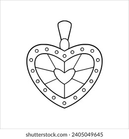 Diamond pendant in doodle style. Hand drawn vector illustration in black. Clipart of accessory for marriage, valentine's day, birthday. 