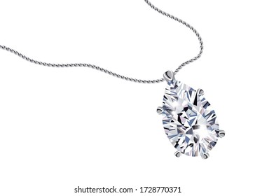 Diamond pendant necklace on white background vector