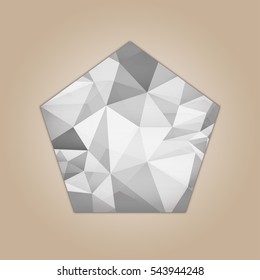 Diamond pentagon shape grayscale color abstract polygonal vector illustration isolated on beige background
