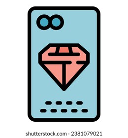 Diamond phone case icon outline vector. Mobile cover. Glass device color flat