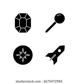 Diamond Pin Compass and Rocket Icon Set for Navigation and Object Tools