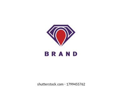 Diamond Pin Logo, Diamond with pointer, fancy and glamorous place logo illustration.