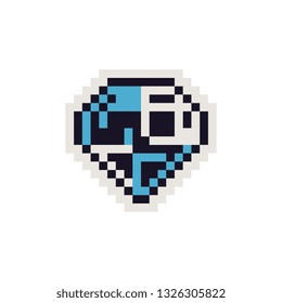 Diamond pixel art icon. Design for logo jewelry store, stickers, web, mobile app, badges and patches. Precious stone isolated on black background vector illustration. 8-bit sprite