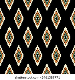 Diamond Pixel aztec seamless pattern on black backgrounds
