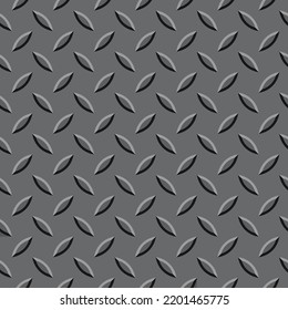 Diamond plate floor. Metal industrial seamless pattern of raised diamonds and lines. Steel, stainless or aluminum material. Realistic texture for stairs, catwalks, walkways surface vector illustration