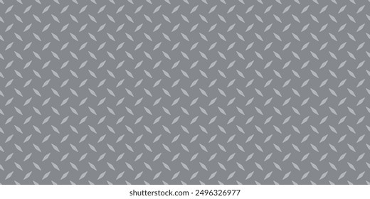 Diamond plate metal seamless pattern. Diamond structure texture. Metal construction background. Geometric tread stainless floor. Vector illustration isolated on gray background.