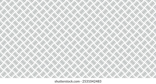 Diamond plate metal seamless pattern. Diamond structure texture. Metal construction background. Geometric diagonal tread stainless floor. Vector illustration isolated on white background.