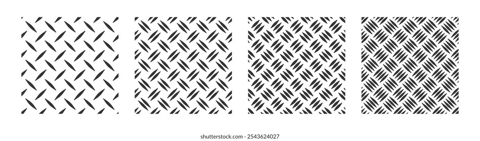 Patrón inconsútil del metal de la placa del diamante. Textura de la estructura del diamante. Fondo de construcción de metal. Pisada diagonal geométrica de suelo inoxidable. Ilustración vectorial aislada sobre fondo blanco.