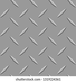 Diamond Plate, Seamless Repeating Pattern 3D Background, Vector Illustration, Gray Tones, Sharp And Simple Graphic