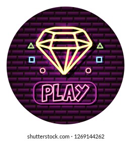diamond play button neon video game wall