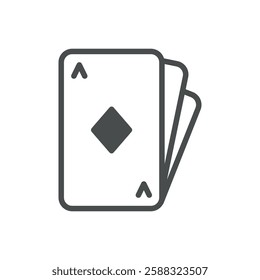 Diamond Playing Cards Icon. Thin Line Illustration of Poker Deck with Diamond Suit for Gambling, Betting, and Casino Games. Isolated Vector Playing Card FanSymbol.